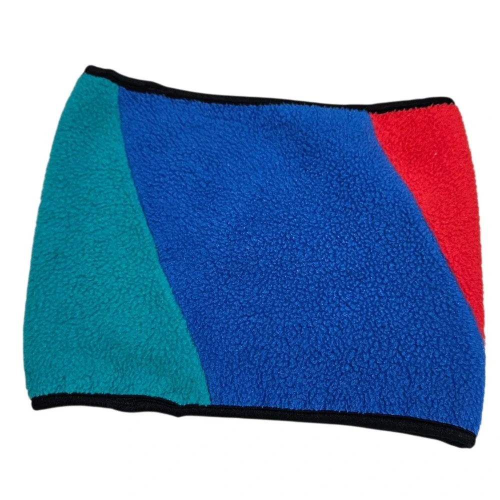 Columbia 90s Fleece Neck Warmer Gaiter Color Block Teal Blue Red Winter Made USA